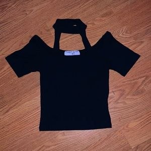 Women’s Cutout black choker ribbed tee